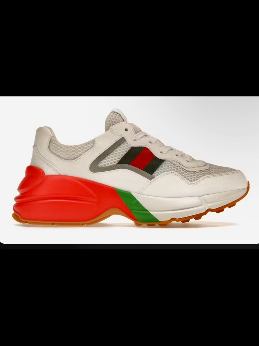 Gucci White Sneakers with Red & Green Web and Red Heel